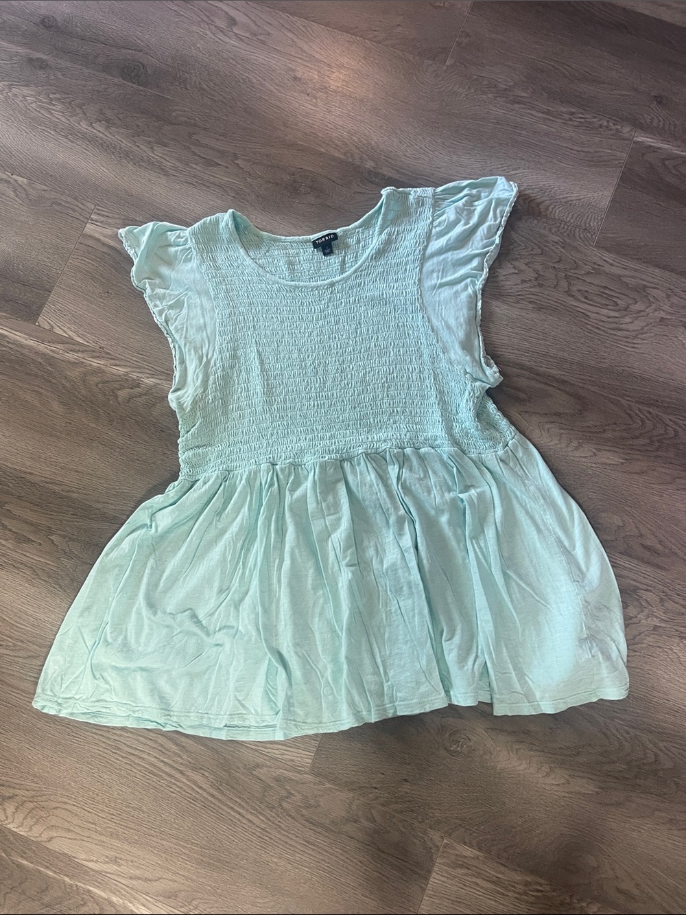 torrid Mint Smocked Flutter Sleeve Tunic Top